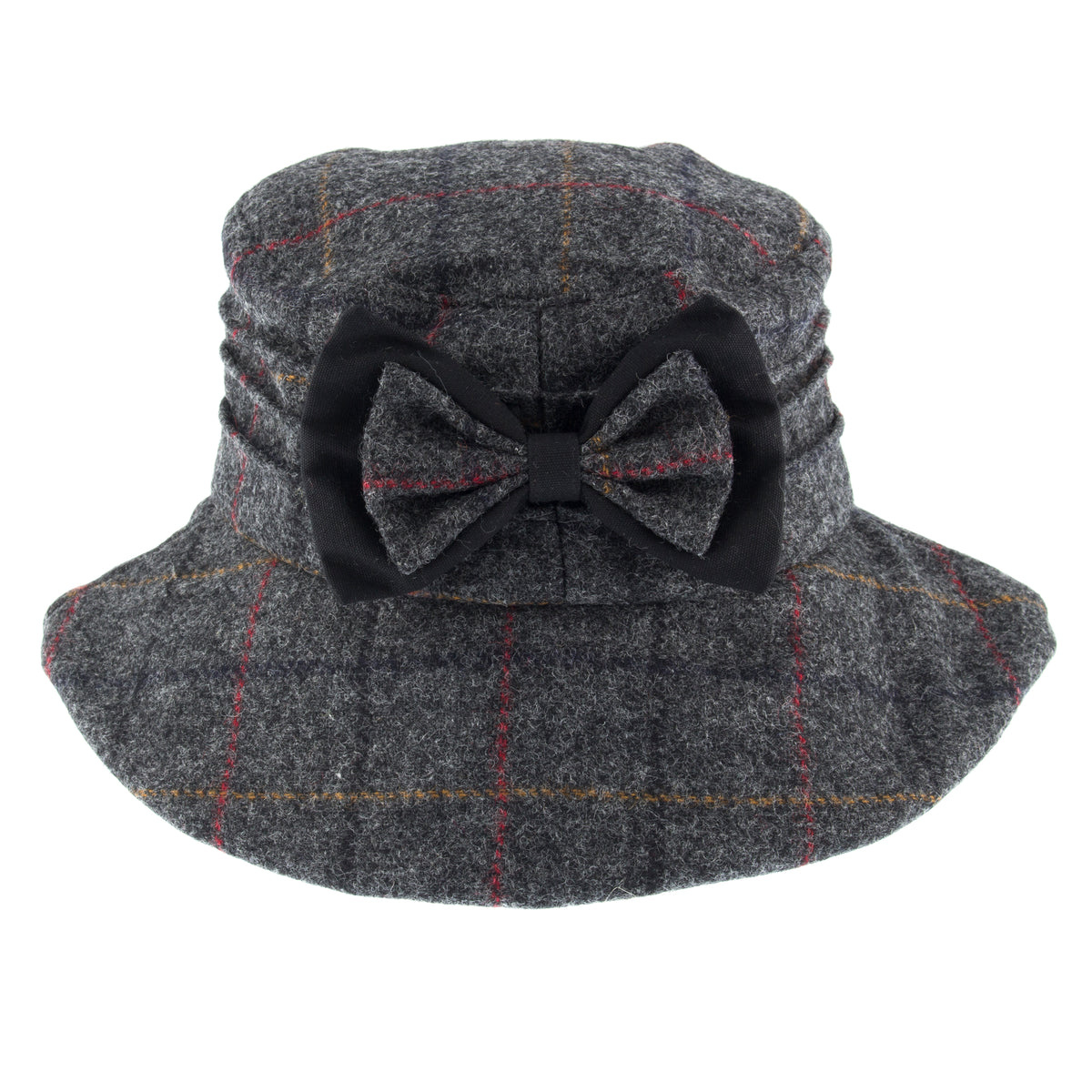 Dents Ladies Abraham Moon Charcoal Check Tweed Bucket Hat