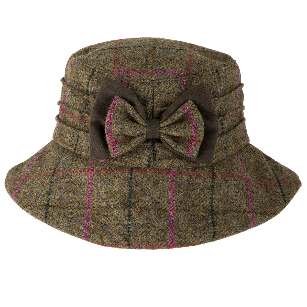 Dents Ladies Abraham Moon Sage Check Tweed Bucket Hat