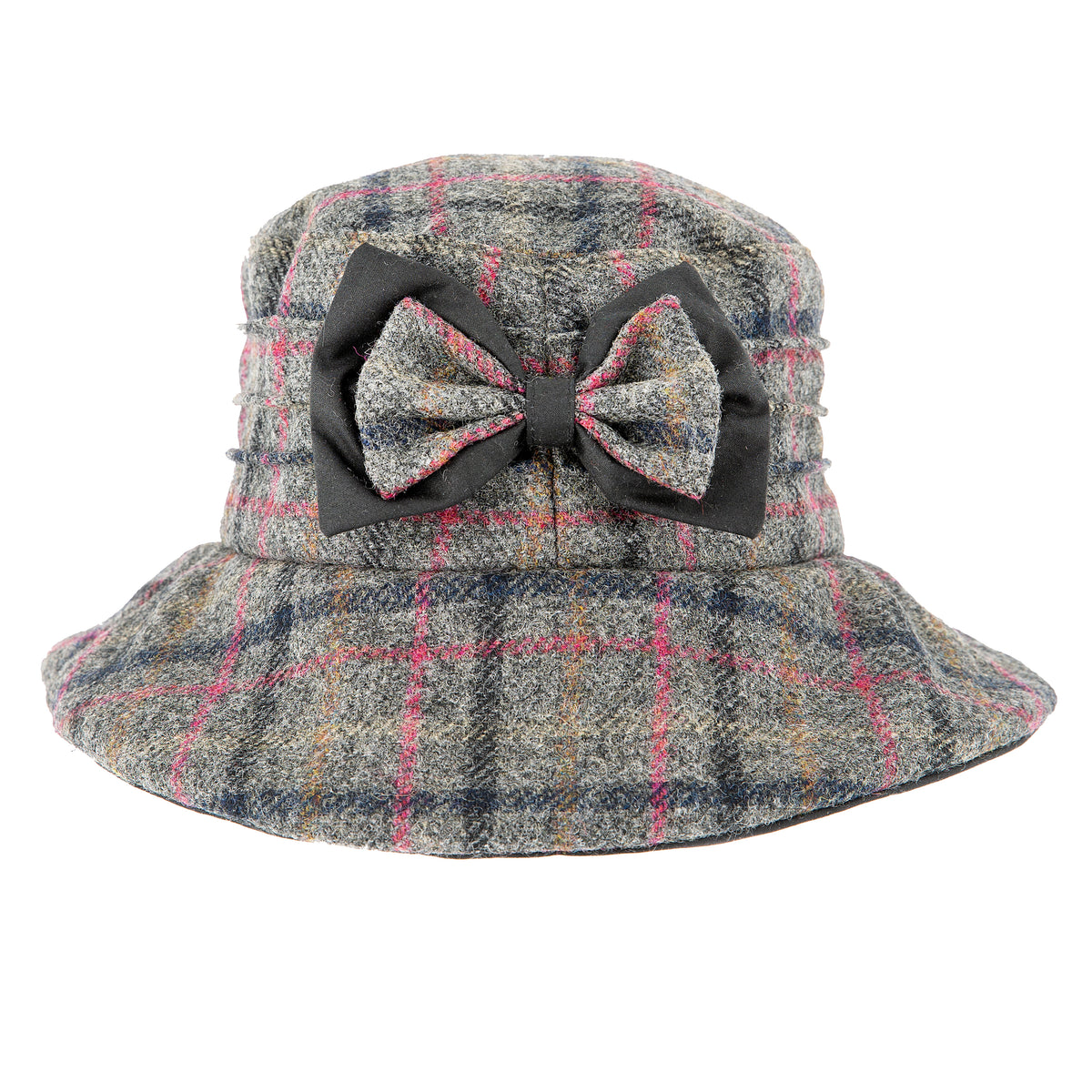 Dents Ladies Abraham Moon Grey with Pink Multi Check Tweed Bucket Hat