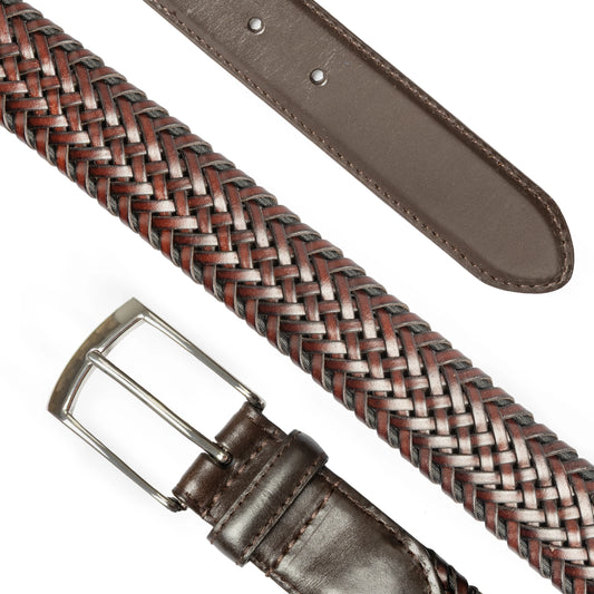 Dents Men's Woven Brown Leather Belt
