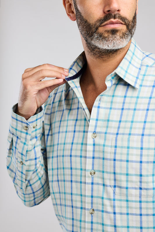 Blue Mist Plaid Check 100% Cotton Shirt