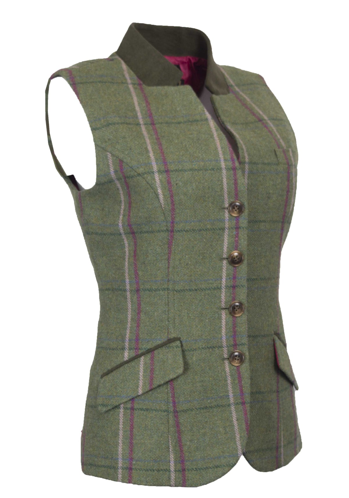 Walker & Hawkes Margate Pink Overcheck Ladies Shooting Tweed Waistcoat