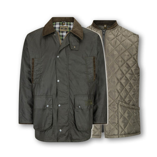 Walker & Hawkes Men's 3 in 1 Olive Greendale Wax Jacket