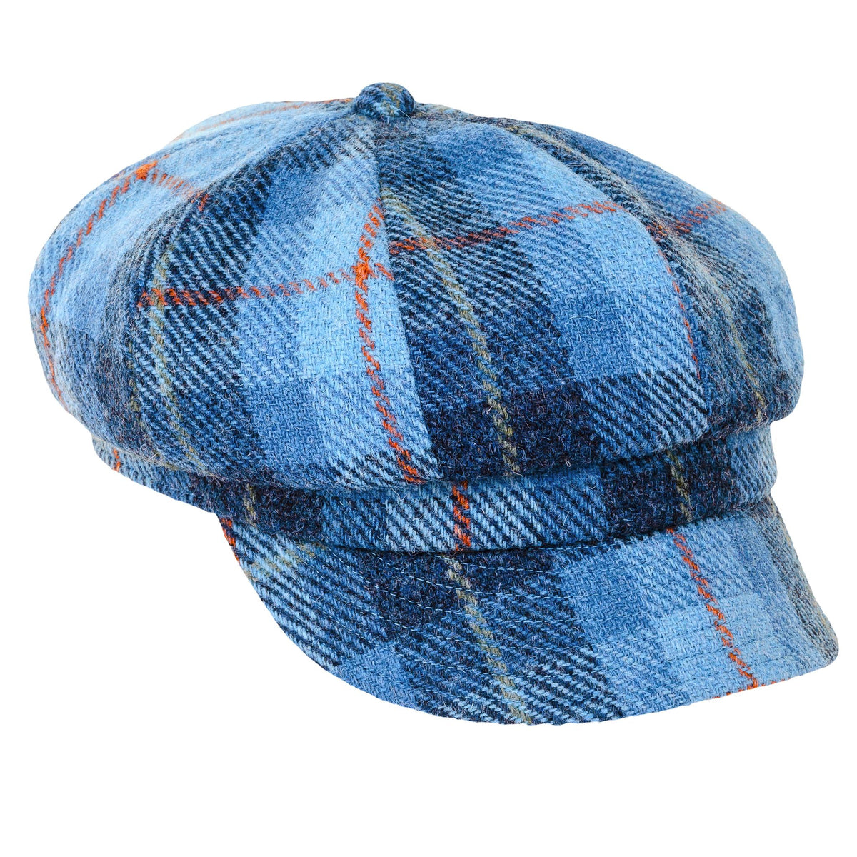 Harris Tweed Ladies Blue Pastel Check Baker Boy Cap
