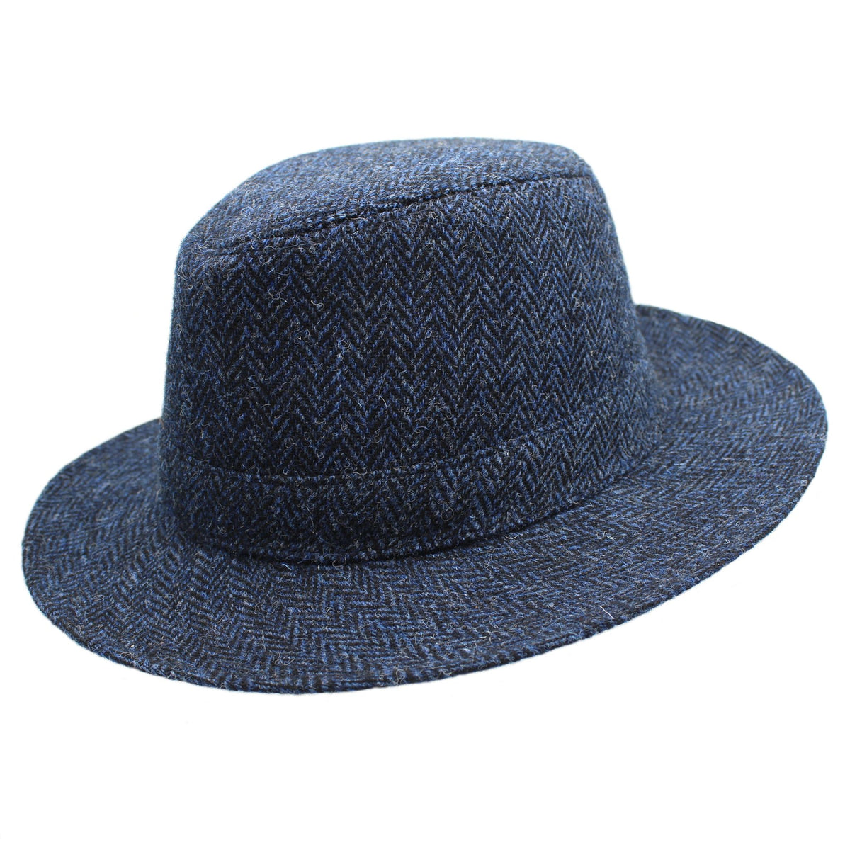 Harris Tweed Blue Herringbone Fedora
