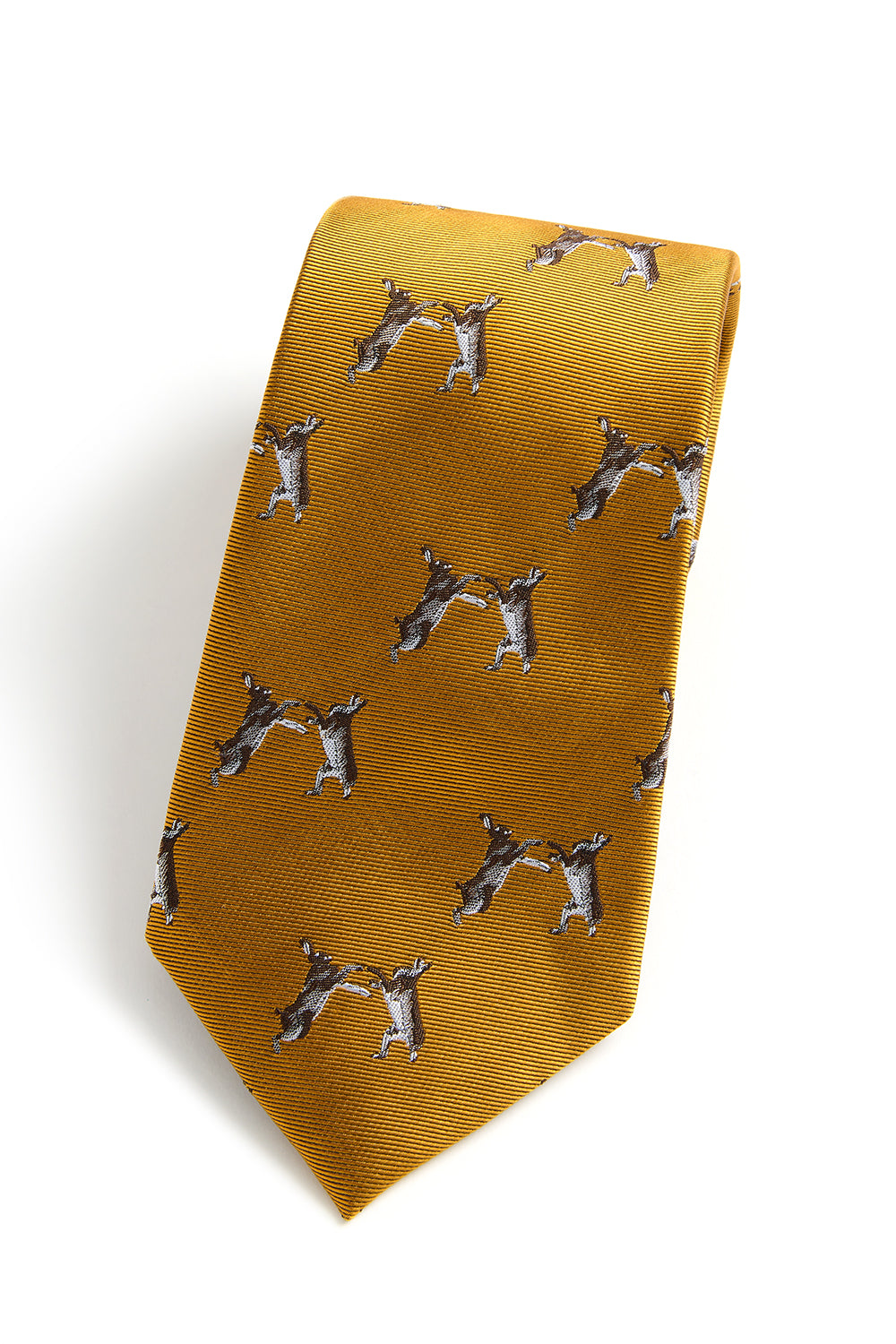 Boxing Hares Country Silk Tie in Gold