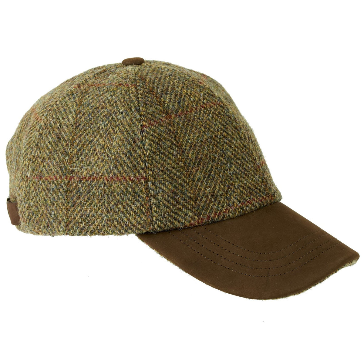Harris Tweed Olive & Gold Leather Peak Baseball Cap