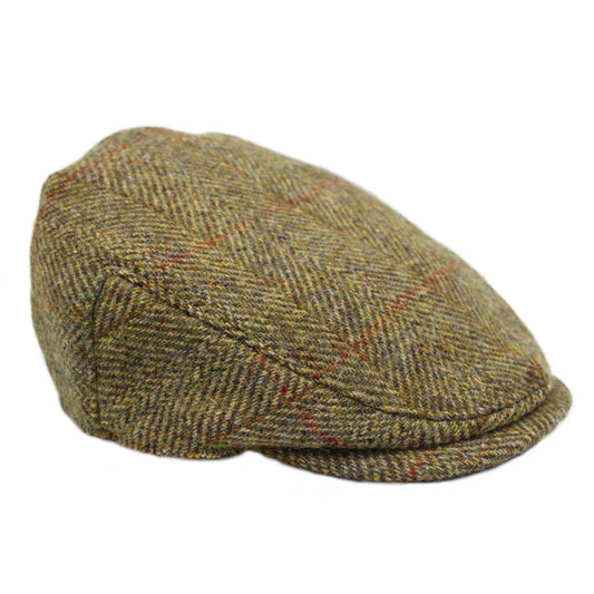 Harris Tweed Olive & Gold Herringbone Flat Cap