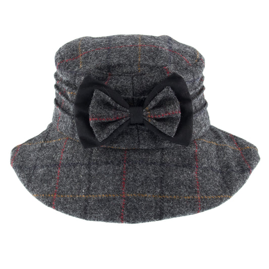 Dents Ladies Abraham Moon Charcoal Check Tweed Bucket Hat