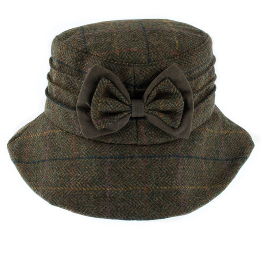Dents Ladies Abraham Moon Olive Check Tweed Bucket Hat