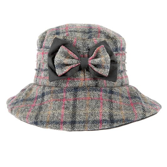Dents Ladies Abraham Moon Grey with Pink Multi Check Tweed Bucket Hat