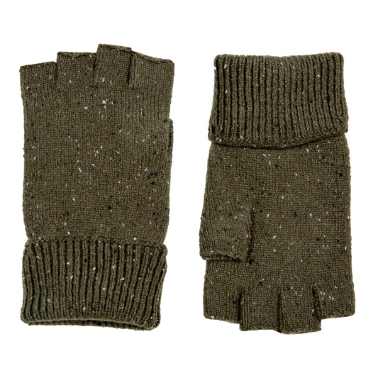 Dents Lymington Men's Olive Knitted Fingerless Gloves