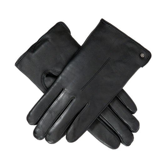 Dents Ladies Leather Touchscreen Faux Fur-lined Gloves in Black