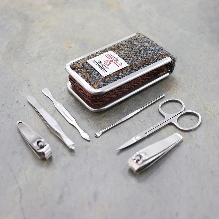 Harris Tweed Manicure Set in Brown Check Tweed