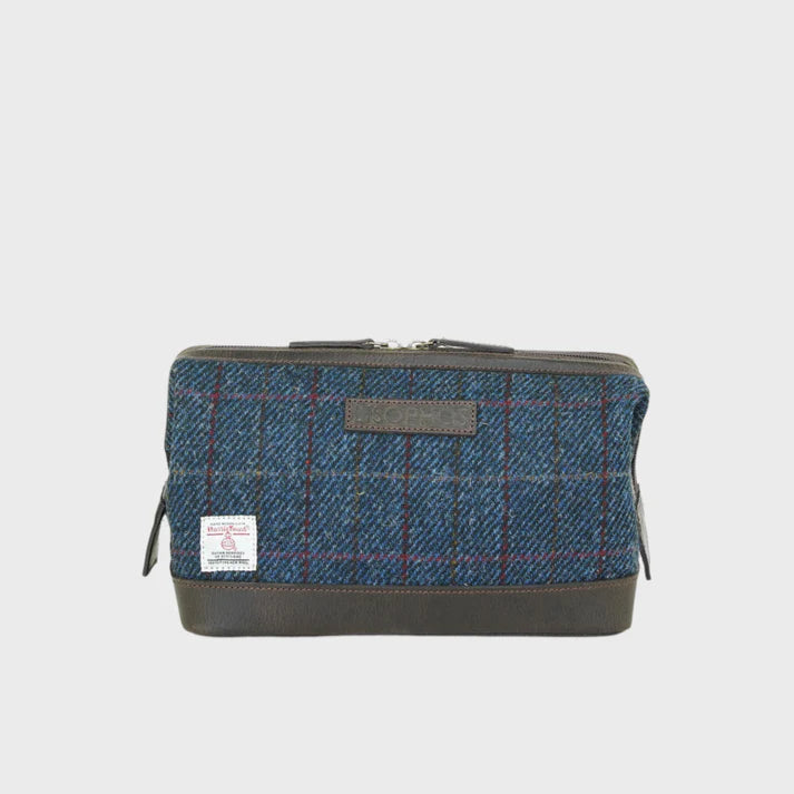 Harris Tweed Blue Gladstone Check Washbag