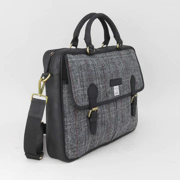 Harris Tweed Dark Grey Check Briefcase