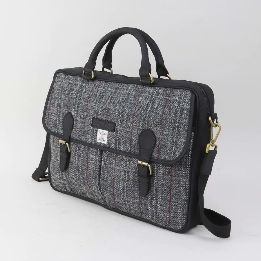 Harris Tweed Dark Grey Check Briefcase