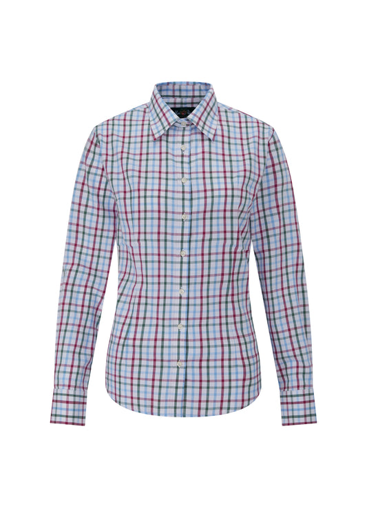 Alan Paine Ladies Wine Tattersall Check 100% Cotton Shirt