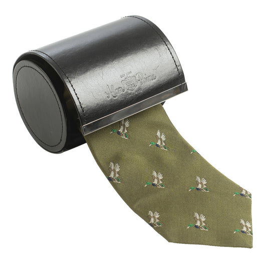 Alan Paine Ripon Flying Ducks Country Silk Tie in Olive