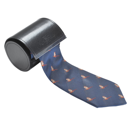Alan Paine Ripon Flying Pheasant Country Silk Tie in Navy