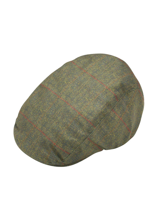 Alan Paine Didsmere Technical Waterproof Tweed Flat Cap in Olive