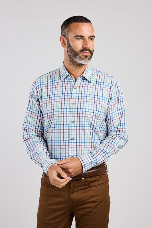Teal & Brown Plaid Check 100% Cotton Shirt