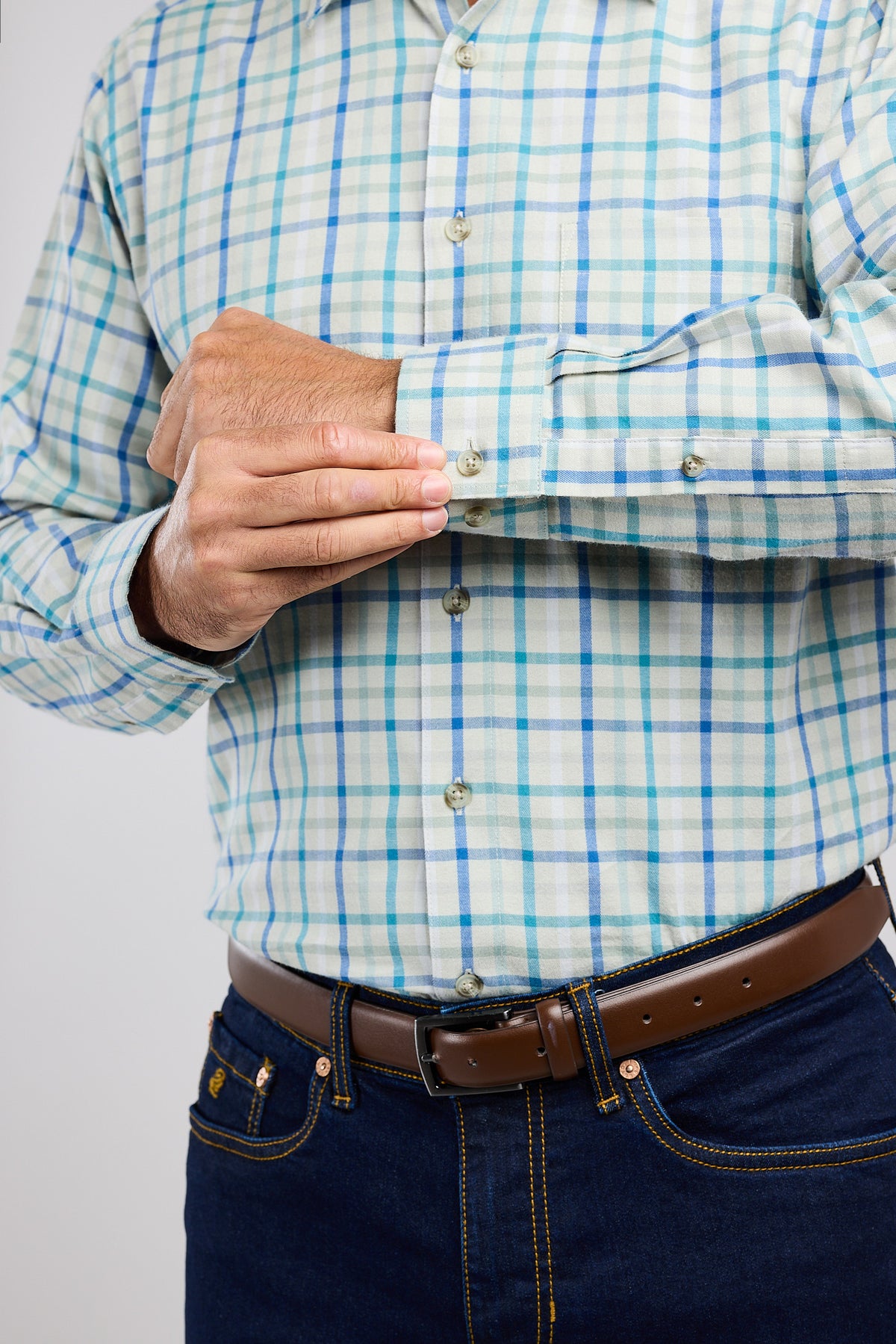 Blue Mist Plaid Check 100% Cotton Shirt