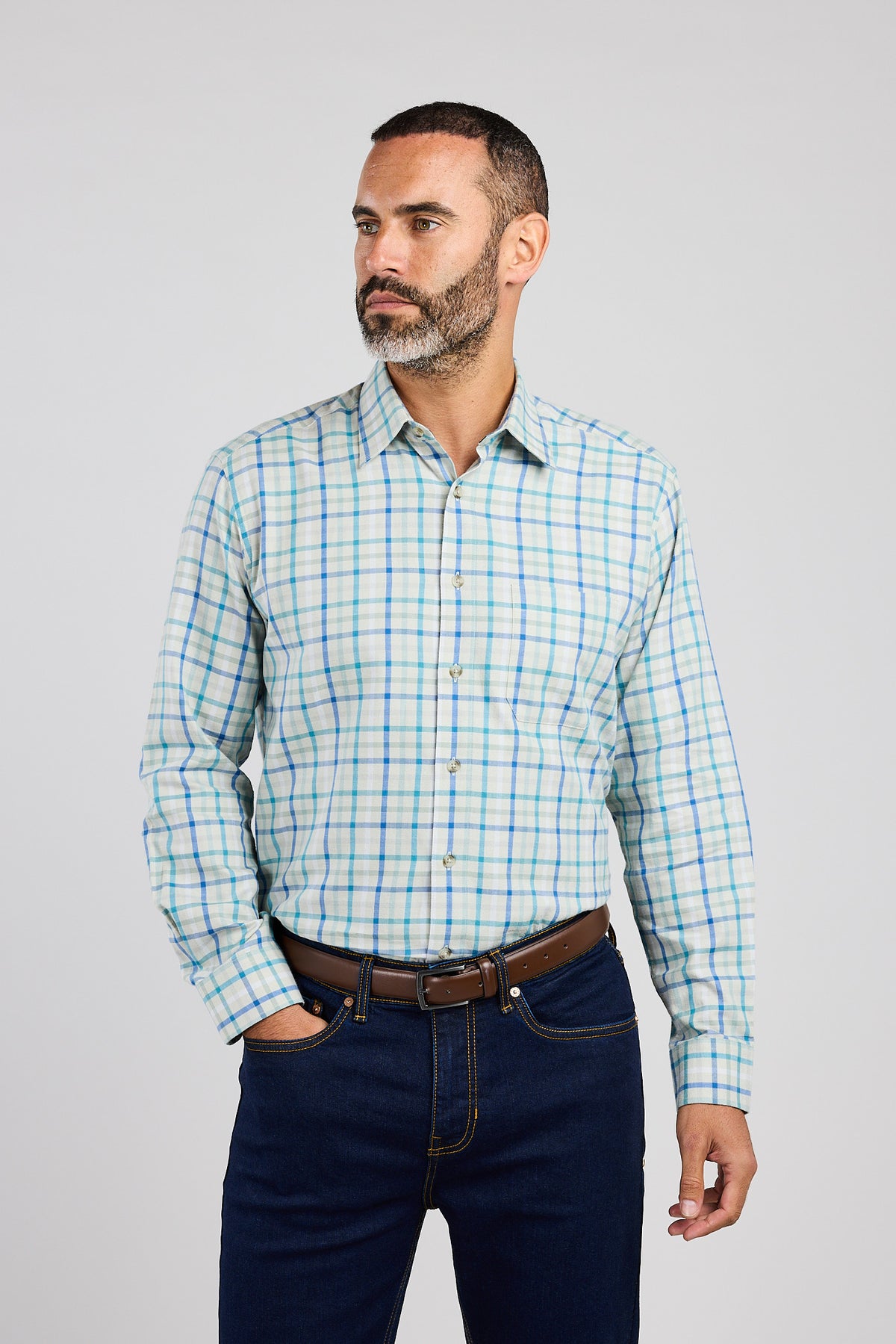 Blue Mist Plaid Check 100% Cotton Shirt