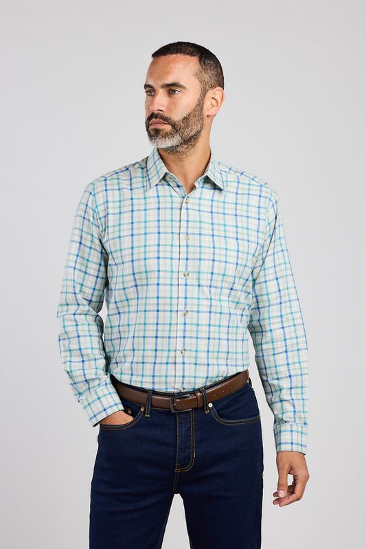 Blue Mist Plaid Check 100% Cotton Shirt