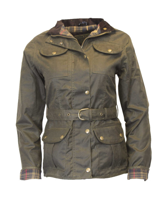 Walker & Hawkes Ladies Florence Olive Wax Biker jacket