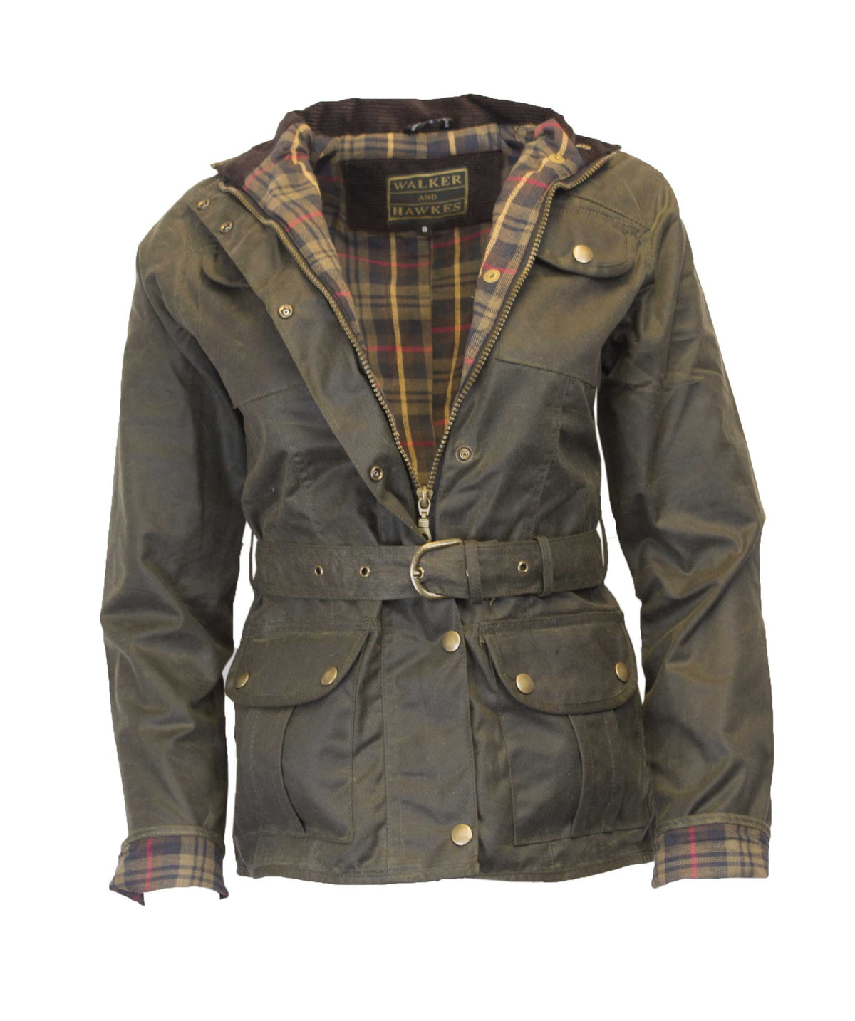 Walker & Hawkes Ladies Florence Olive Wax Biker jacket