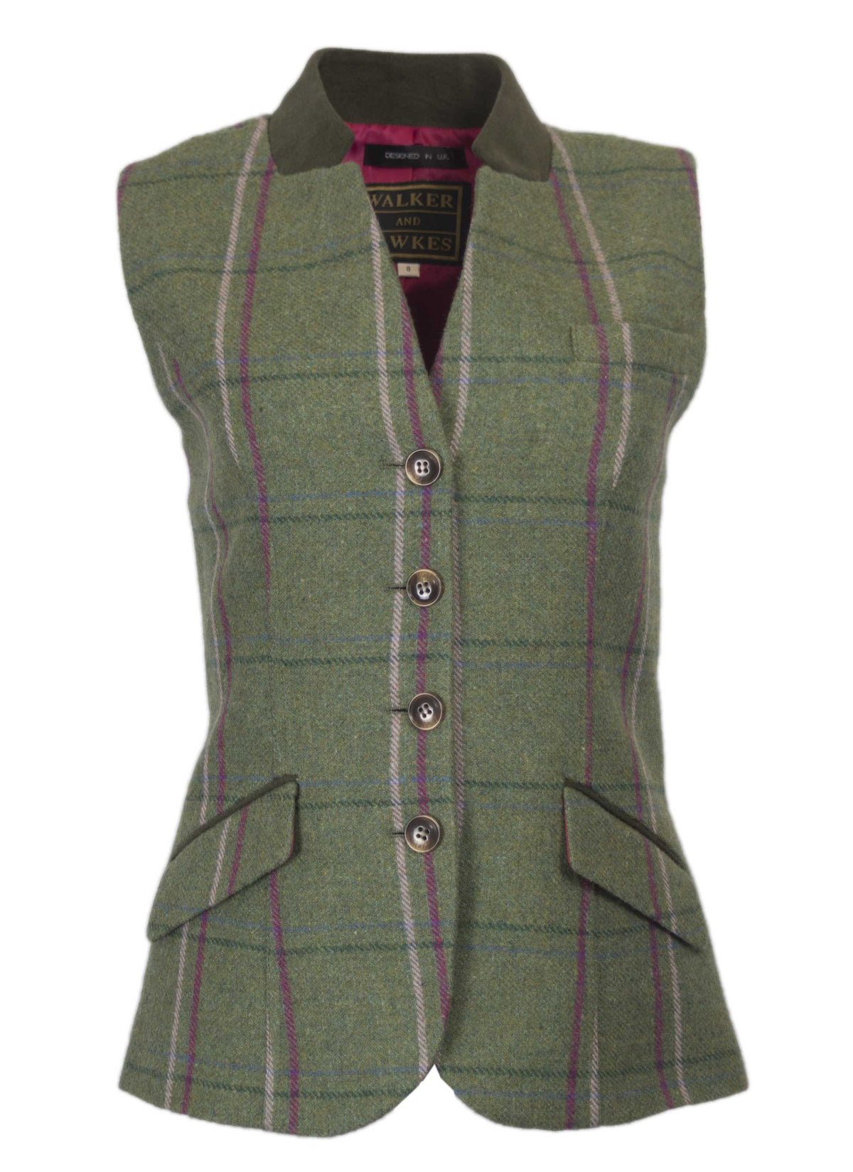 Walker & Hawkes Margate Pink Overcheck Ladies Shooting Tweed Waistcoat