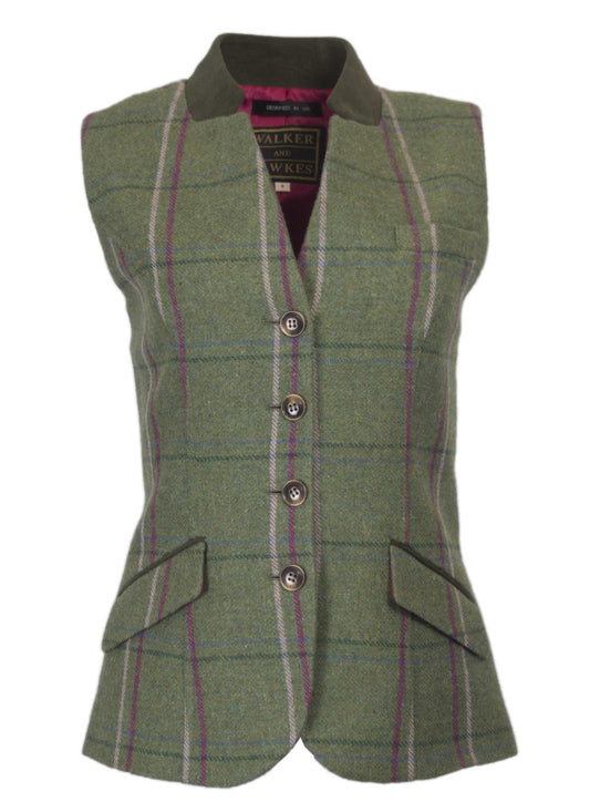 Walker & Hawkes Margate Pink Overcheck Ladies Shooting Tweed Waistcoat
