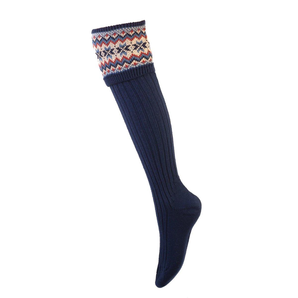 House of Cheviot Ladies Navy Fairisle Country Socks