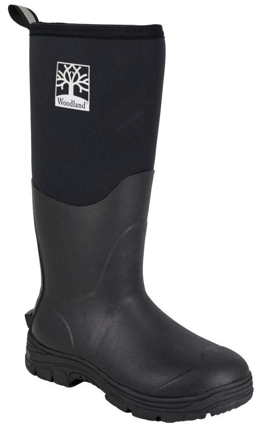 Woodland Black Neoprene and Rubber Wellington Boots