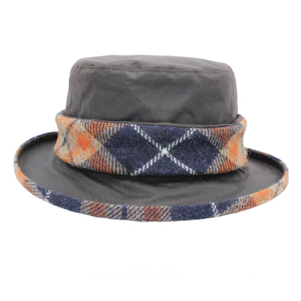 Brown Wax with Orange Check Tweed Ladies Band Hat
