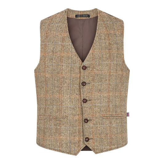 Harris Tweed Oatmeal Windowpane Tweed Waistcoat