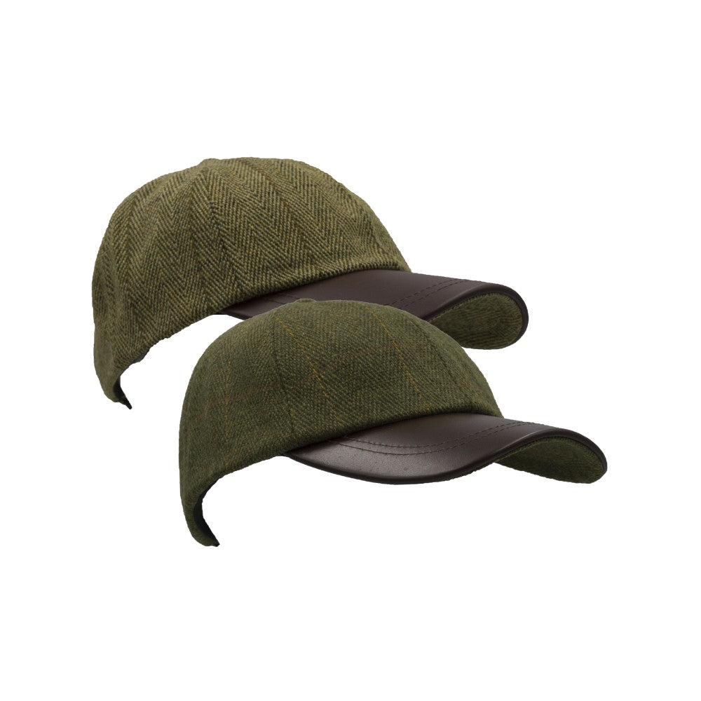 Walker & Hawkes Derby Tweed Duncan Leather Peak Baseball Cap in Dark Sage