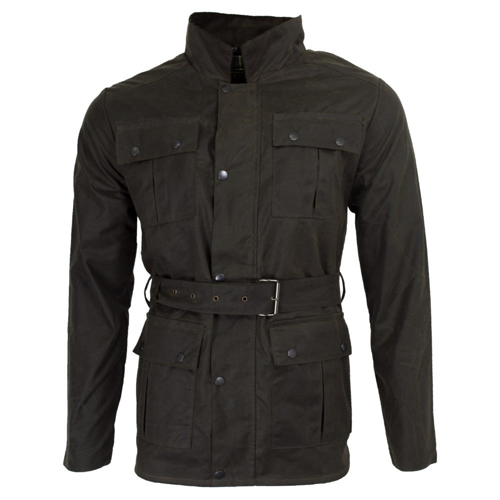 Walker & Hawkes Men's Olive Wax Grafton Biker Jacket