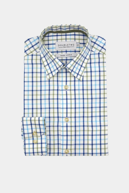 Blue & Olive Tattersall Check 100% Cotton Shirt
