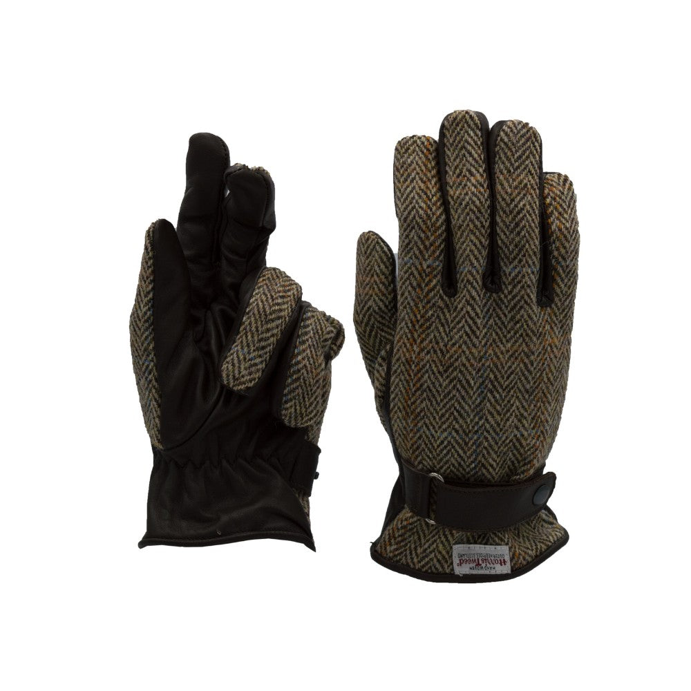Harris Tweed Gloves in Oatmeal Windowpane Tweed