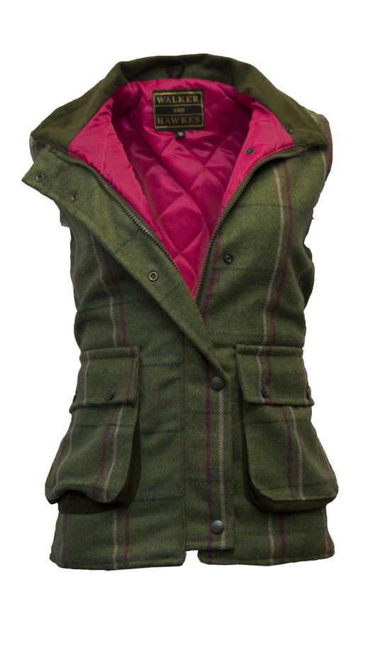 Walker & Hawkes Ladies Bayston Gilet with Pink Overcheck