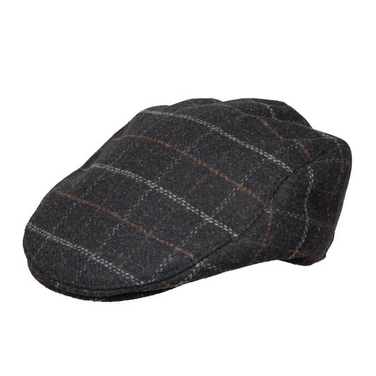 Dents Colliford Charcoal Check Tweed Flat Cap