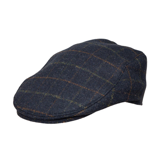 Dents Colliford Navy Blue Check Tweed Flat Cap