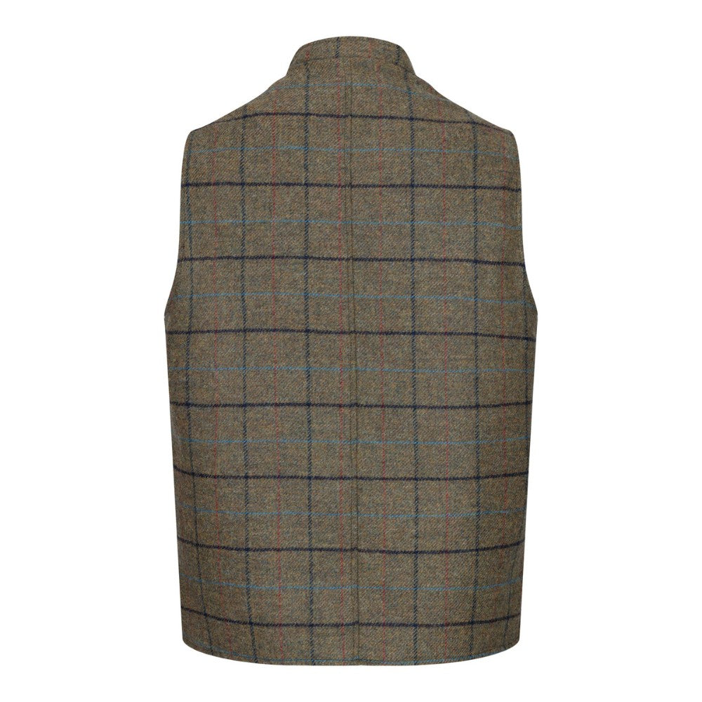 Walker & Hawkes Nehru Abraham Moon Green Overcheck Tweed Waistcoat
