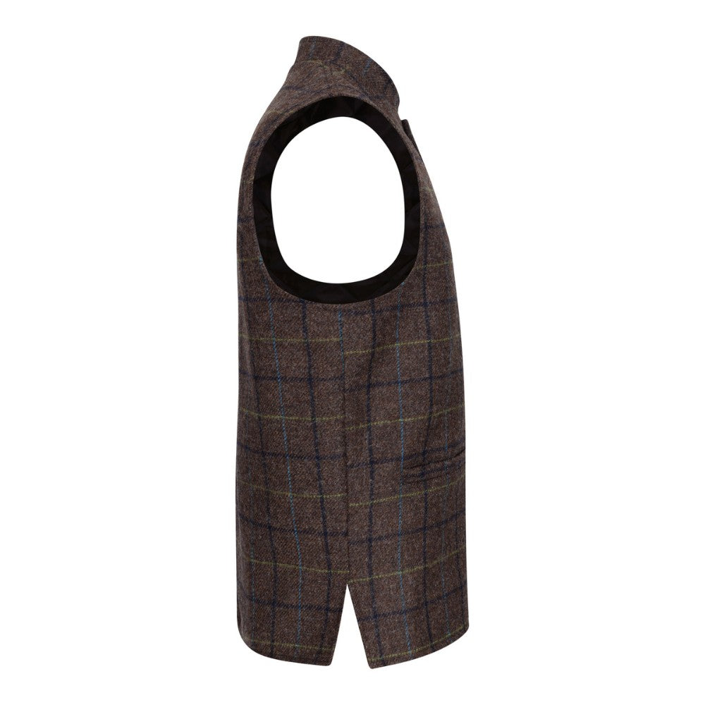 Walker & Hawkes Nehru Abraham Moon Brown Overcheck Tweed Waistcoat