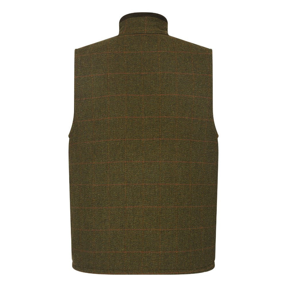 Men's Walker & Hawkes Tweed Warrington Shooting Gilet W/Shoulder Patch in Dark Sage