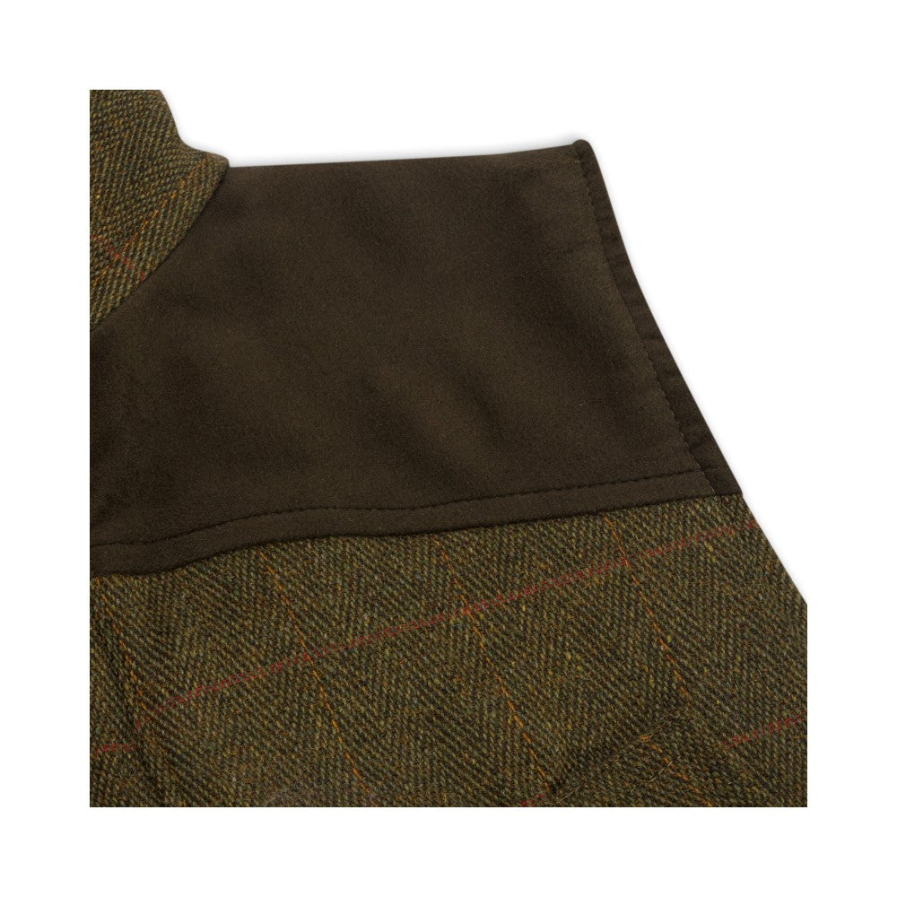 Men's Walker & Hawkes Tweed Warrington Shooting Gilet W/Shoulder Patch in Dark Sage