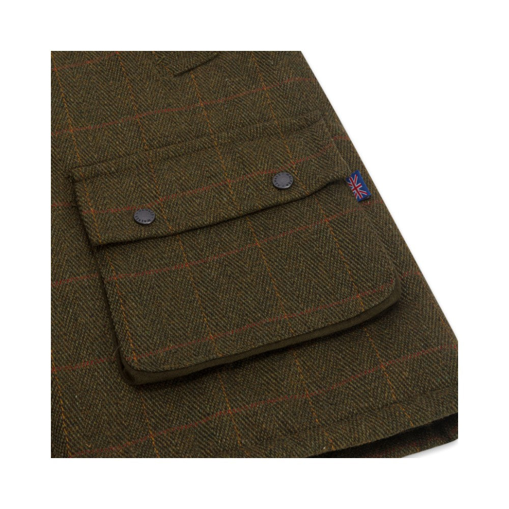 Men's Walker & Hawkes Tweed Warrington Shooting Gilet W/Shoulder Patch in Dark Sage