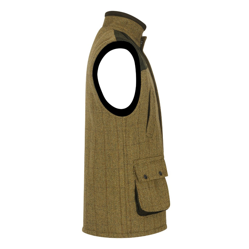 Men's Walker & Hawkes Tweed Warrington Shooting Gilet W/Shoulder Patch in Light Sage